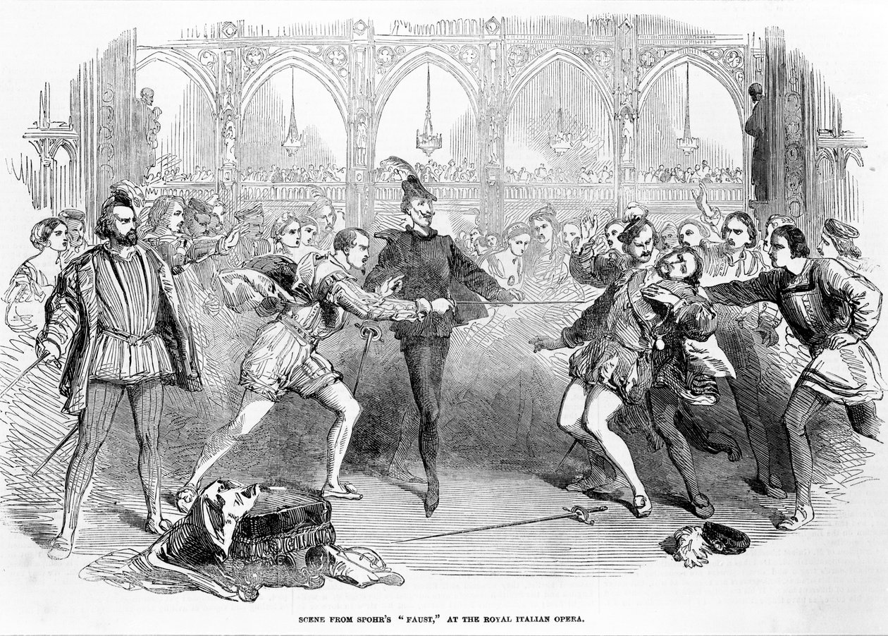 1852 के रॉयल इटैलियन ओपेरा में स्पोहर्स फॉस्ट का दृश्य द्वारा अंग्रेजी स्कूल