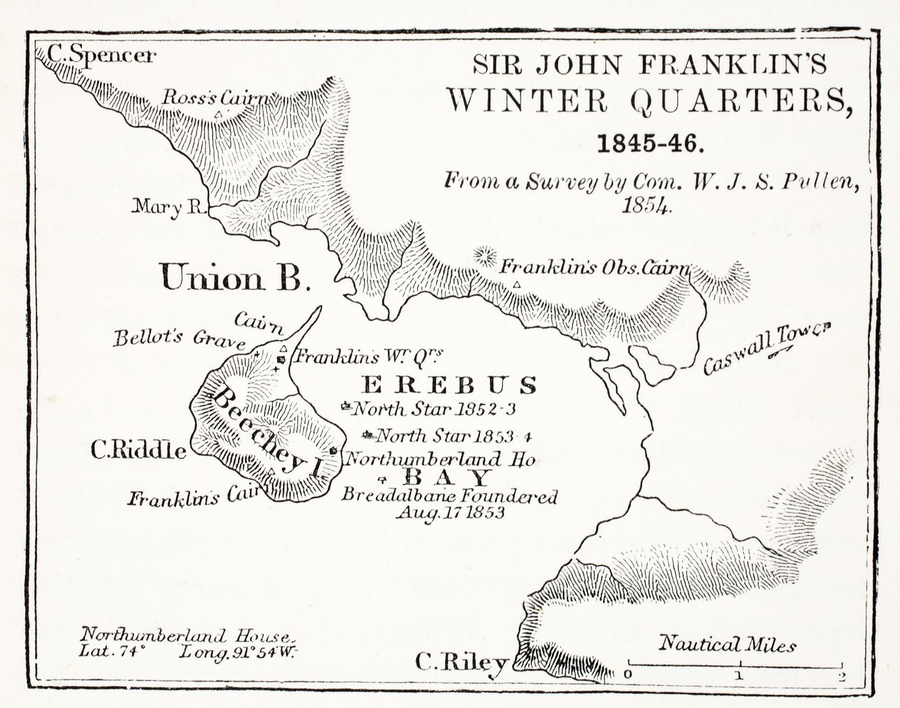 कॉम द्वारा एक सर्वेक्षण से सर जॉन फ्रैंकलिन विंटर क्वार्टर, 1845-1846 डब्ल्यूजेएस पुलेन 1854, पब। 1854 द्वारा अंग्रेजी स्कूल