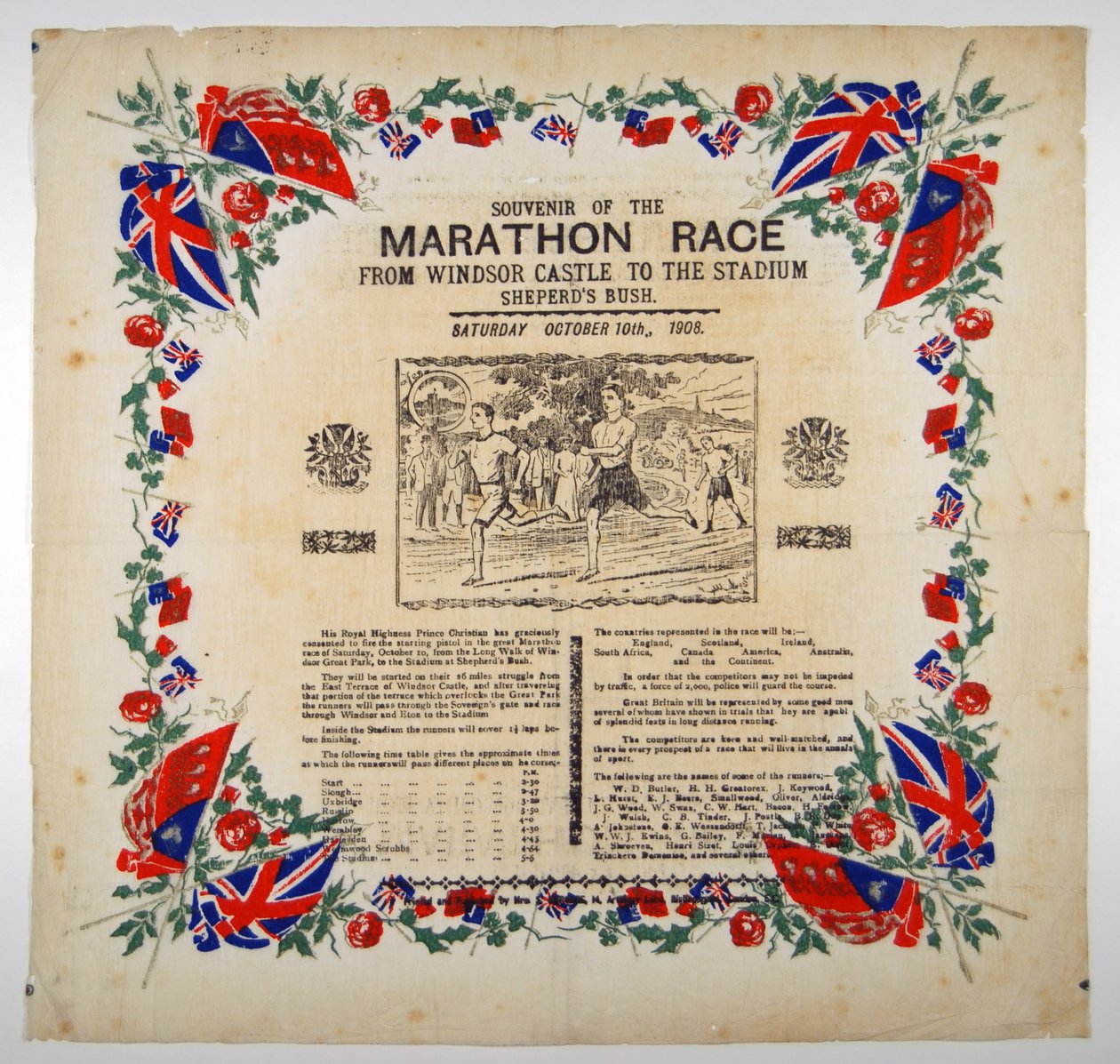 मैराथन दौड़ की स्मारिका विंडसर कैसल से स्टेडियम तक, शेफर्ड बुश, 1908 द्वारा अंग्रेजी स्कूल