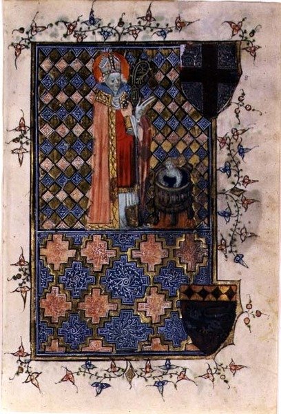 सेंट निकोलस रिवाइविंग ए यूथ, फ्रॉम अ बुक ऑफ़ आवर्स, c.1400-40 (वेल्लम) द्वारा अंग्रेजी स्कूल