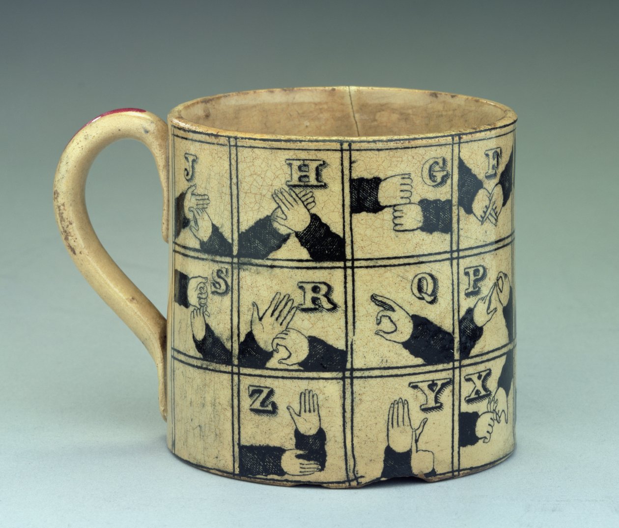 स्टैफ़र्डशायर ने साइन लैंग्वेज में वर्णमाला का चित्रण किया, c.1820 (मिट्टी के बरतन) द्वारा अंग्रेजी स्कूल