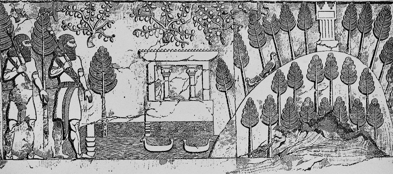 खोरसाबाद में सर्गोन II के पार्क में पत्थर की एक मंदिर और कृत्रिम पहाड़ी, c.715 ईसा पूर्व द्वारा अंग्रेजी स्कूल