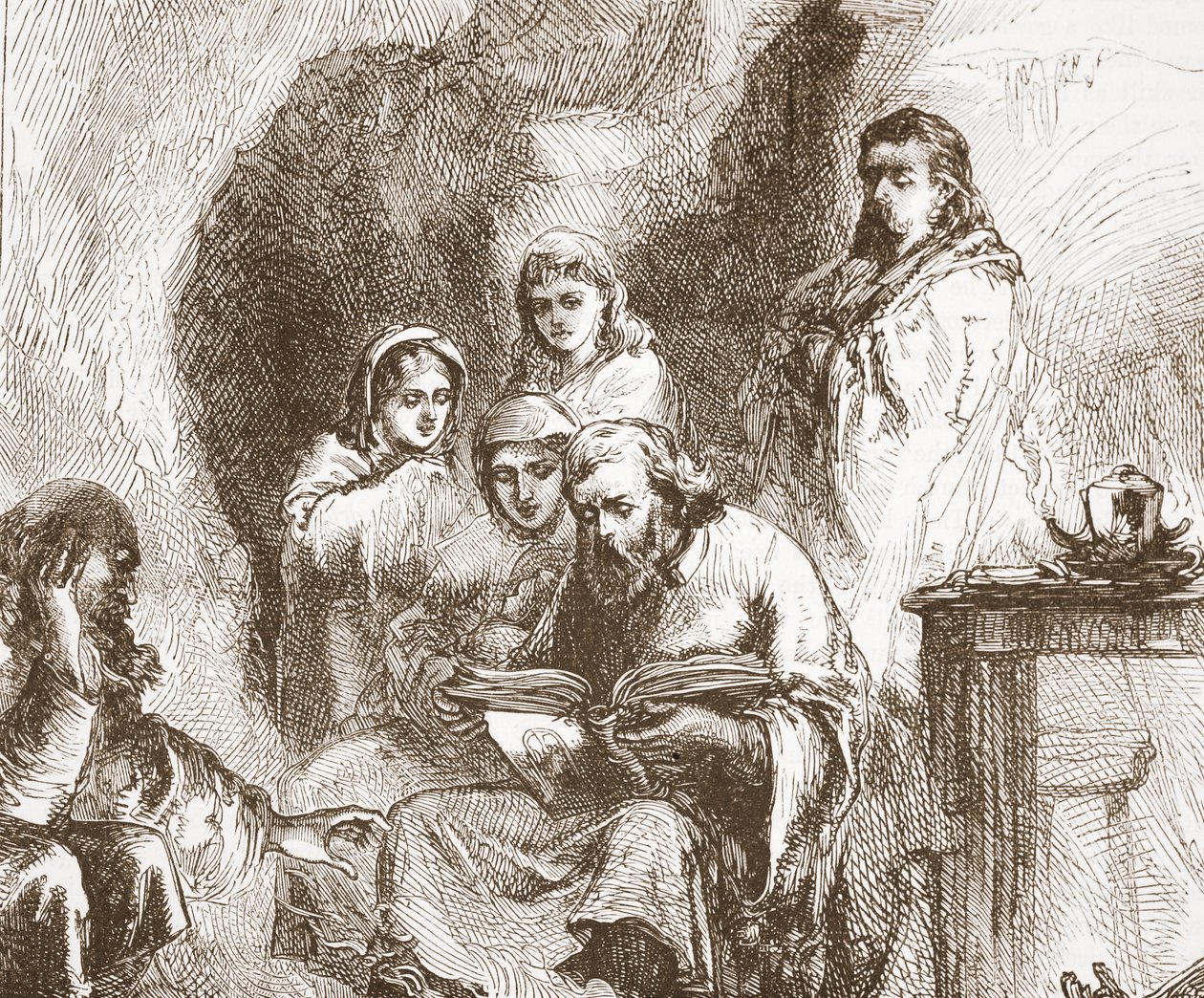 जेम्स एइटकेन वायली (1808-1890), पब द्वारा प्रोटेस्टेंटिज़्म के इतिहास का चित्रण, एक गुफा में पूजा करने वाले ताबूत। 1878 द्वारा अंग्रेजी स्कूल