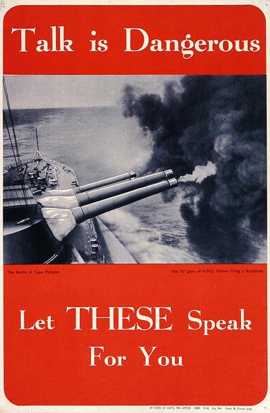 'बात करना खतरनाक है। लेट दिस स्पीक फॉर यू', WWII पोस्टर (कलर लिथो) द्वारा अंग्रेजी स्कूल