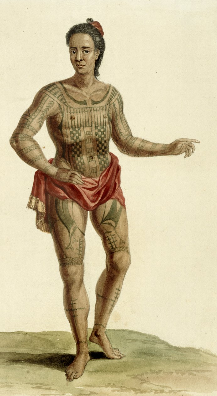 टैटू हवाईयन योद्धा, 1824 द्वारा अंग्रेजी स्कूल