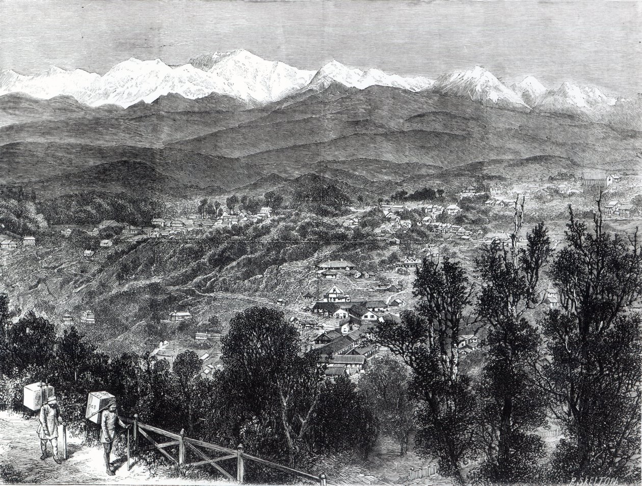 ब्रिटिश भारत में चाय की खेती - दक्षिण से दार्जिलिंग का दृश्य, 1876 द्वारा अंग्रेजी स्कूल