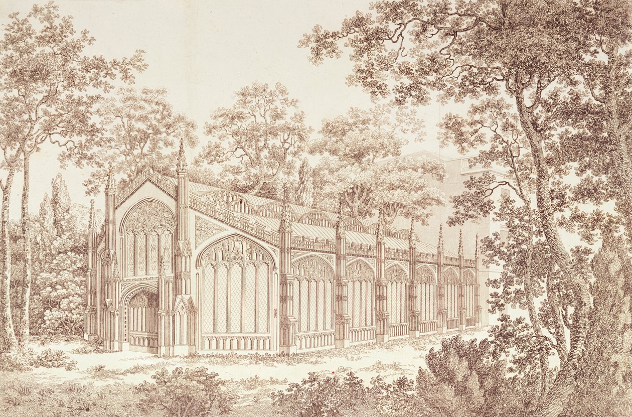 1811 के कार्लटन हाउस में द प्रिंस ऑफ़ वेल्स कंज़र्वेटरी का बाहरी हिस्सा द्वारा अंग्रेजी स्कूल
