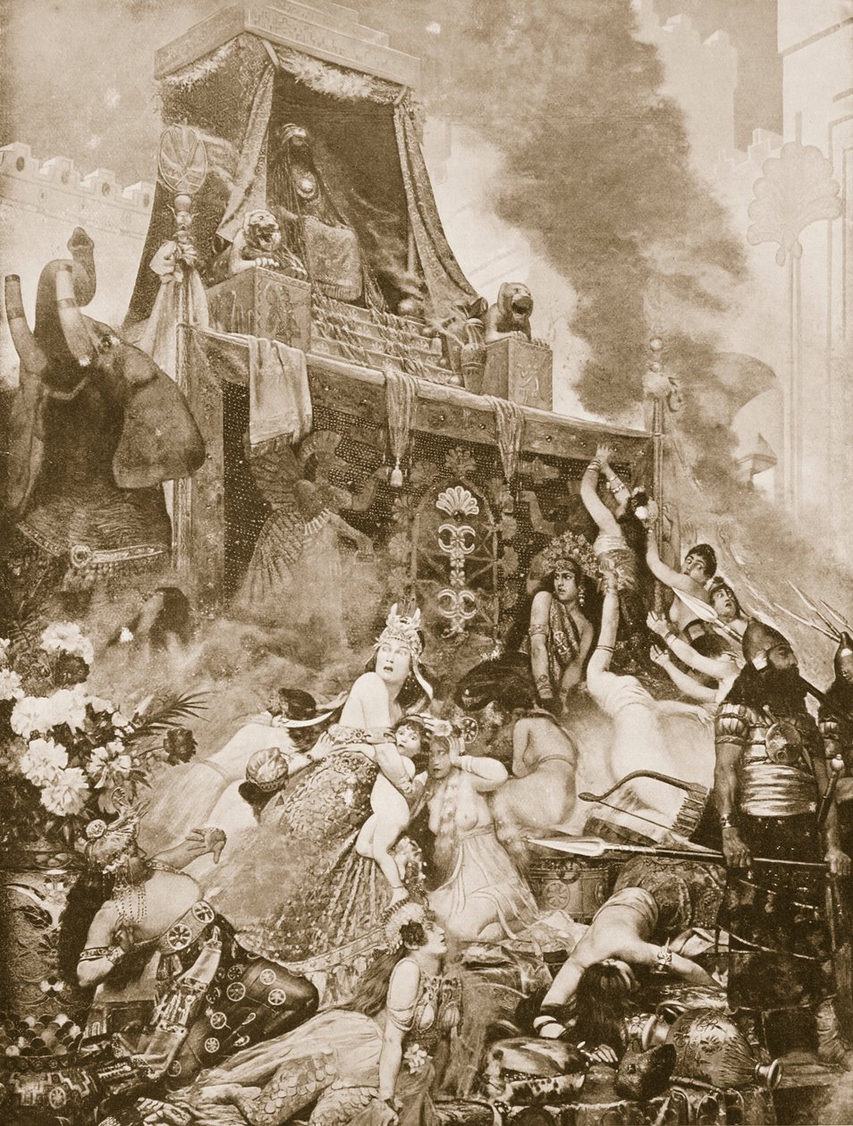 नीनवे का पतन, हचिन्सन हिस्ट्री ऑफ़ द नेशंस का चित्रण, c.1910-15 द्वारा अंग्रेजी स्कूल