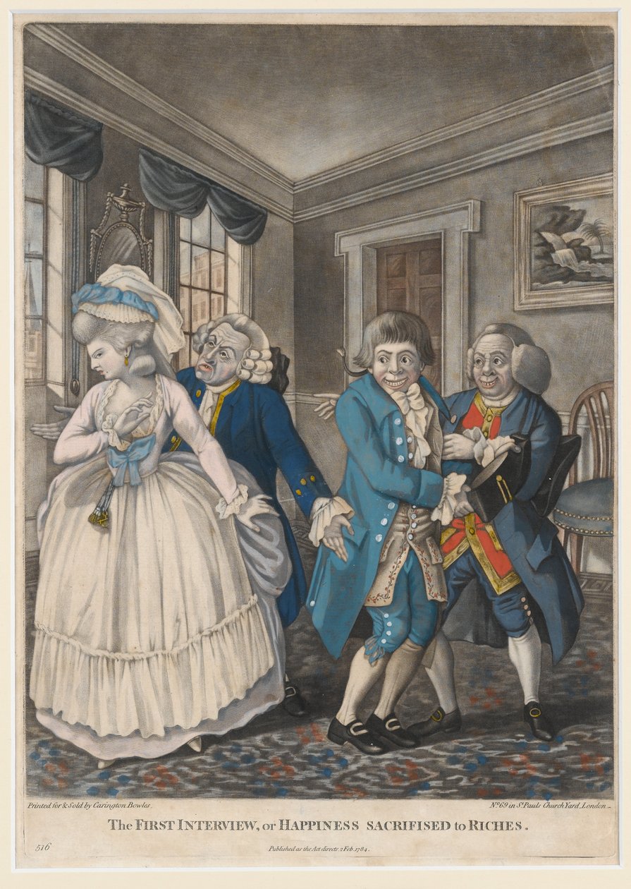 पहला साक्षात्कार, या खुशी धन, 1784 (हाथ के रंग का मेजोटिन्ट) के लिए बलिदान किया गया द्वारा अंग्रेजी स्कूल