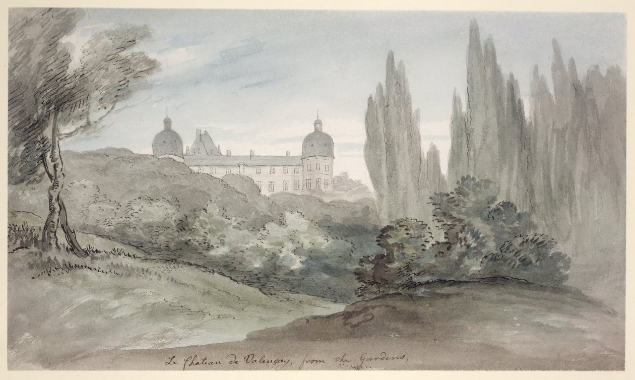 वेलेन्से के चेटू के बगीचे, c.1770 (कागज पर कलम और स्याही और wc) द्वारा अंग्रेजी स्कूल