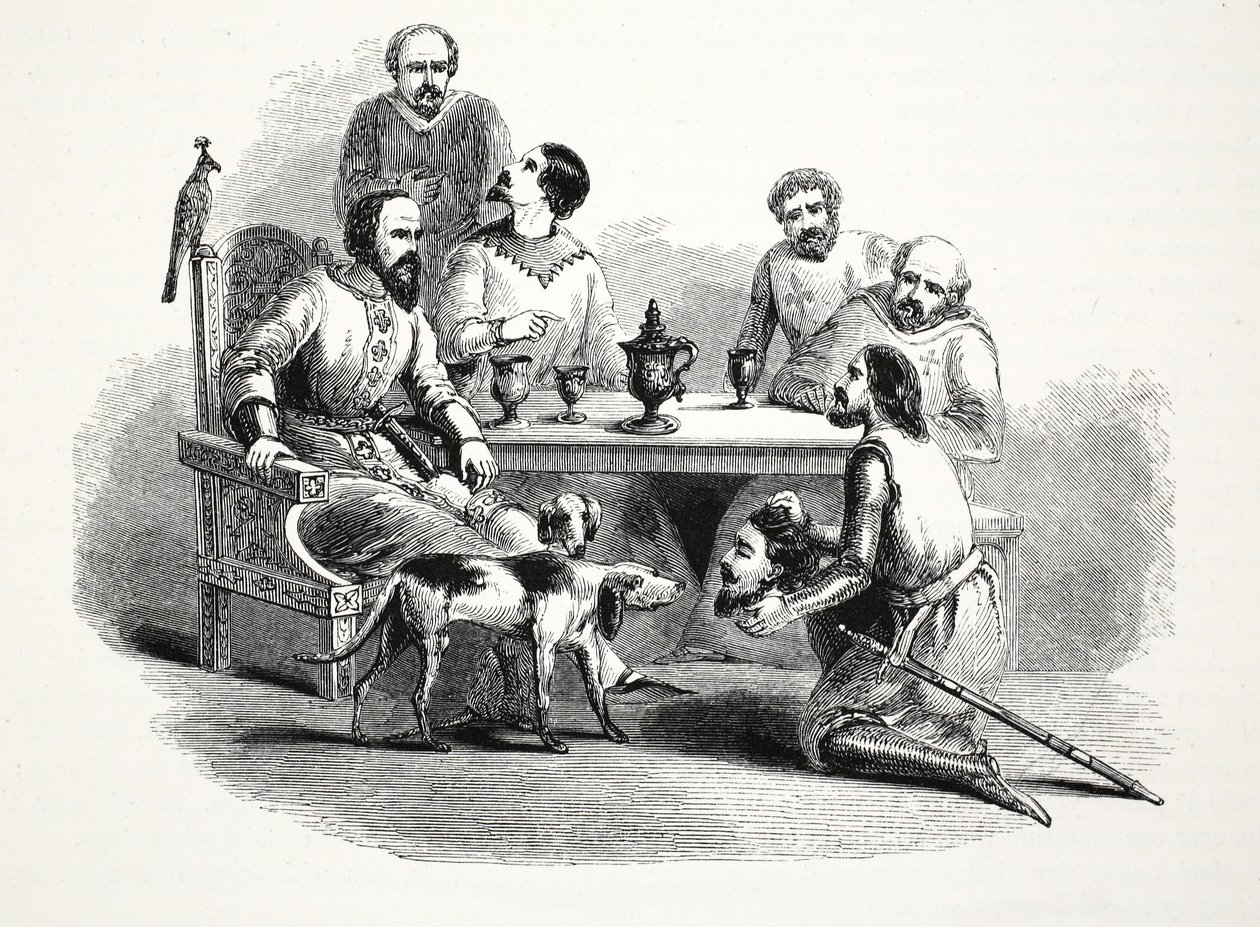 Llewelyn के प्रमुख कोनवे कैसल, पब में एडवर्ड के लिए लाया गया। 19 वीं शताब्दी (इस्पात उत्कीर्णन) द्वारा अंग्रेजी स्कूल