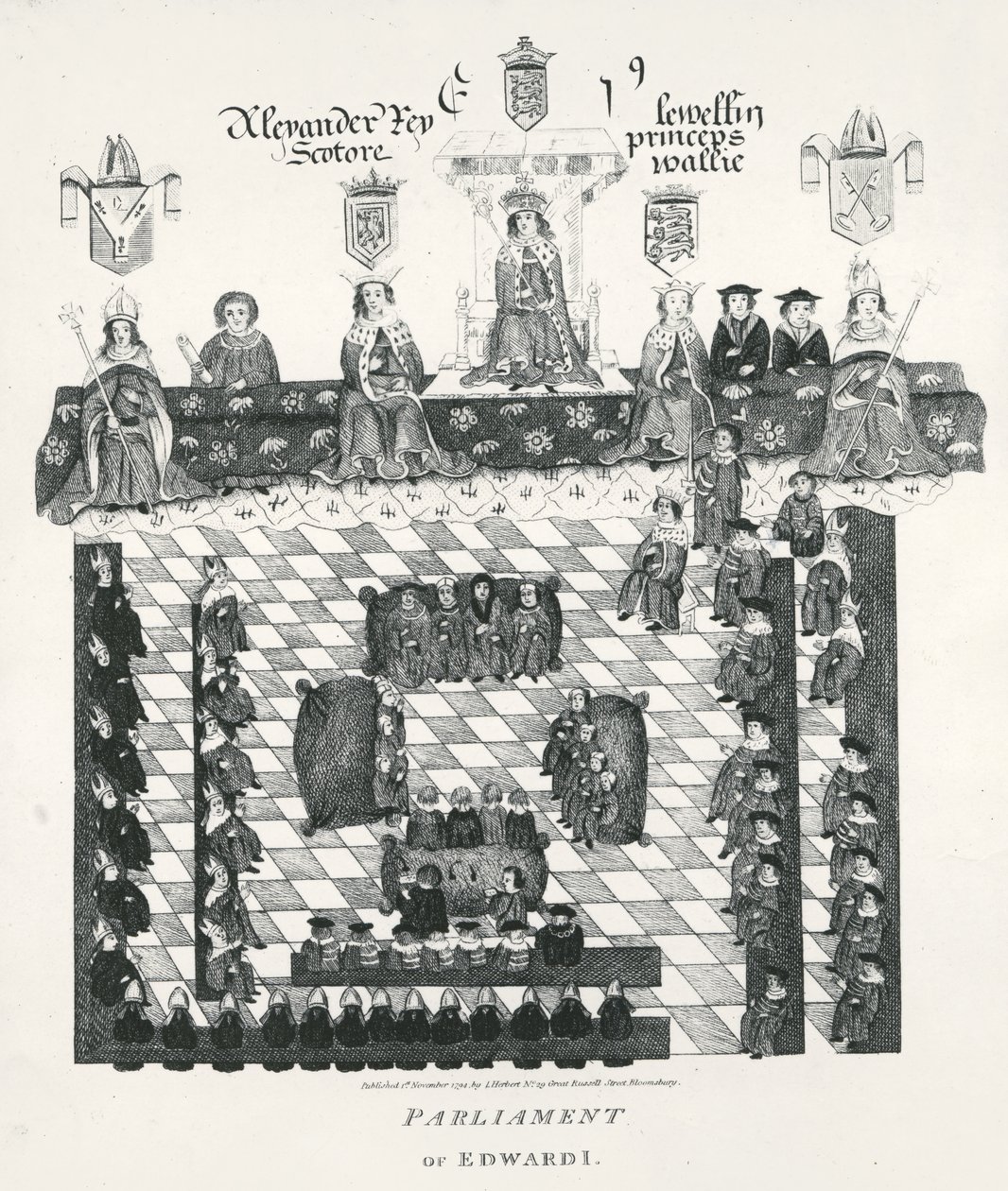 एडवर्ड I (1239-1307) की संसद, C.1523 के वारियोथली पांडुलिपि से प्रतिलिपि, पब। 1794 में द्वारा अंग्रेजी स्कूल