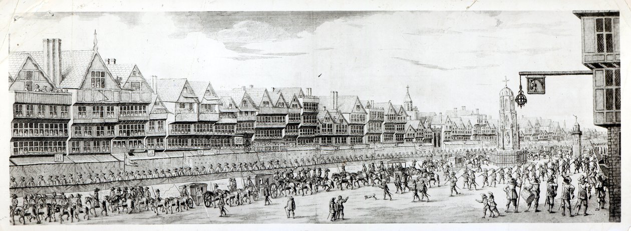 1638 में चेपसाइड के साथ मैरी डे मेडिसी का जुलूस, विलियम हर्बर्ट (1771-1851) und रॉबर्ट विल्किंसन (fl.1785-1825) 1809 द्वारा प्रकाशित द्वारा अंग्रेजी स्कूल