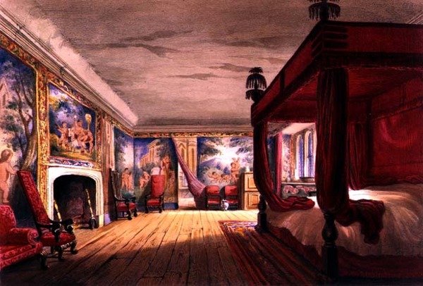 द रेड रूम, कोटेहेल हाउस, c.1830-40 (कलर लिथो) द्वारा अंग्रेजी स्कूल