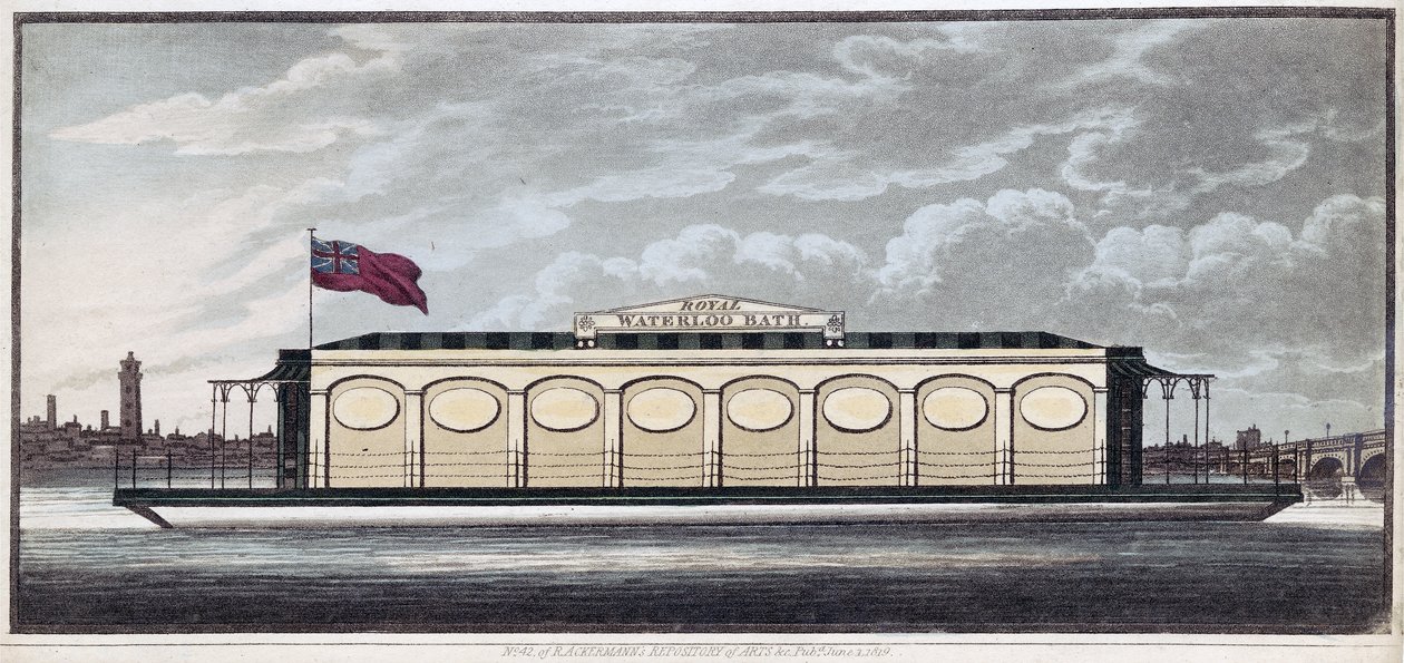 रॉयल वाटरलू बाथ, पब। 1819 (रंग उत्कीर्णन) द्वारा अंग्रेजी स्कूल