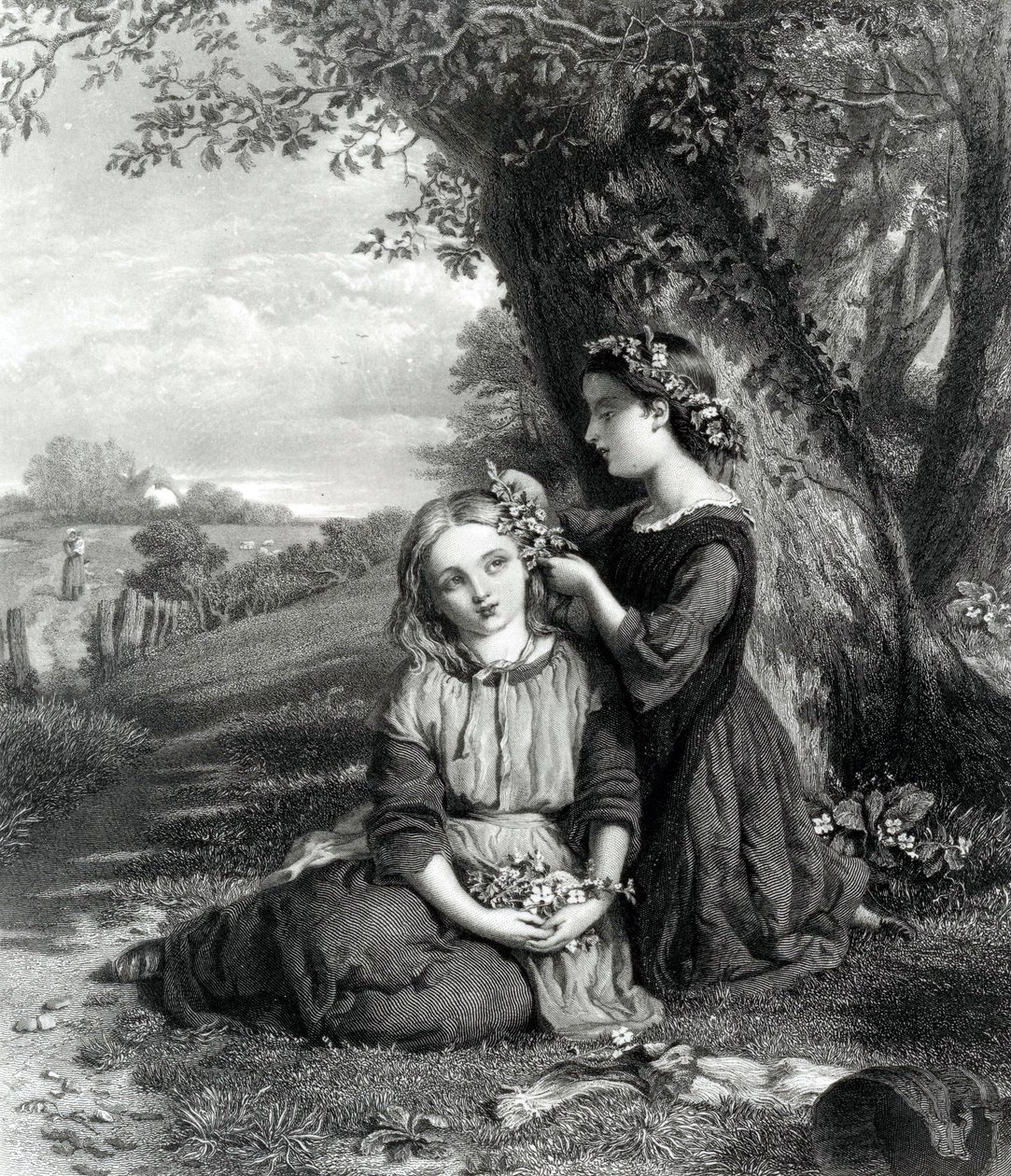 द सिस्टर्स, आर्ट जर्नल (1867) में प्रकाशित, सी। कूसन, 1867 द्वारा उत्कीर्ण द्वारा अंग्रेजी स्कूल