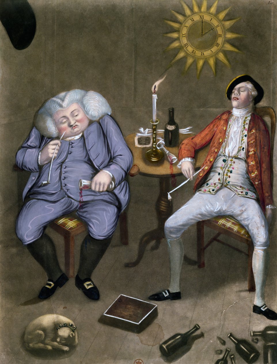 बोतल और दोस्त, 1774 का ठोस आनंद (रंग लिथो गऊचे से बढ़ कर) द्वारा अंग्रेजी स्कूल