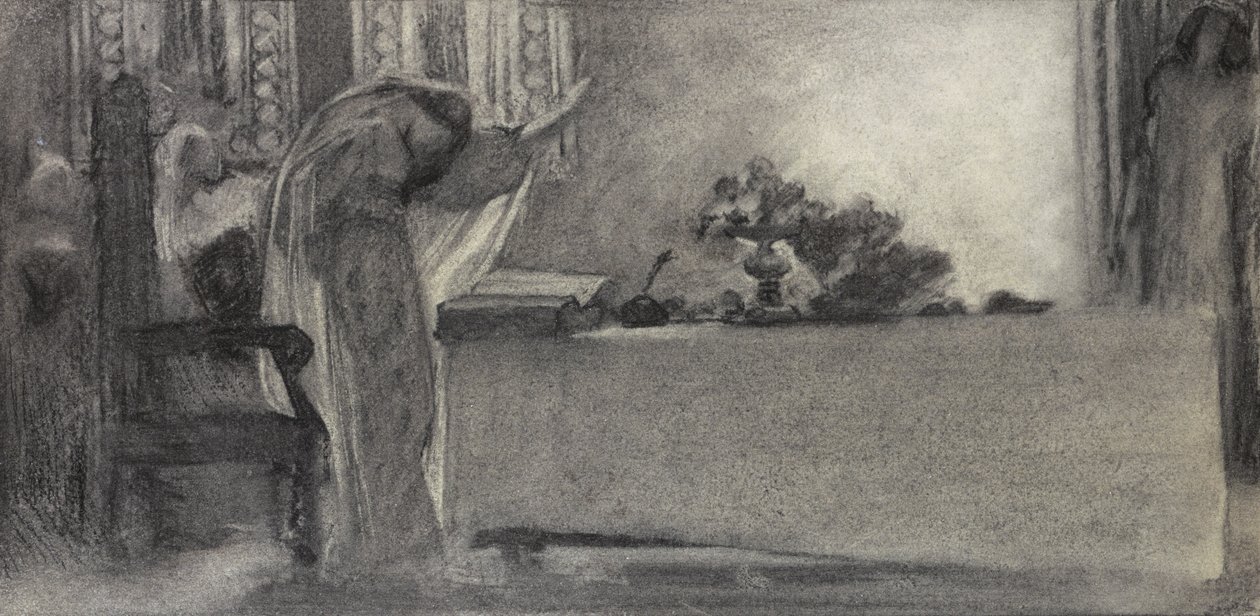 स्पेल, c.1870 (कागज पर लकड़ी का कोयला) द्वारा अंग्रेजी स्कूल