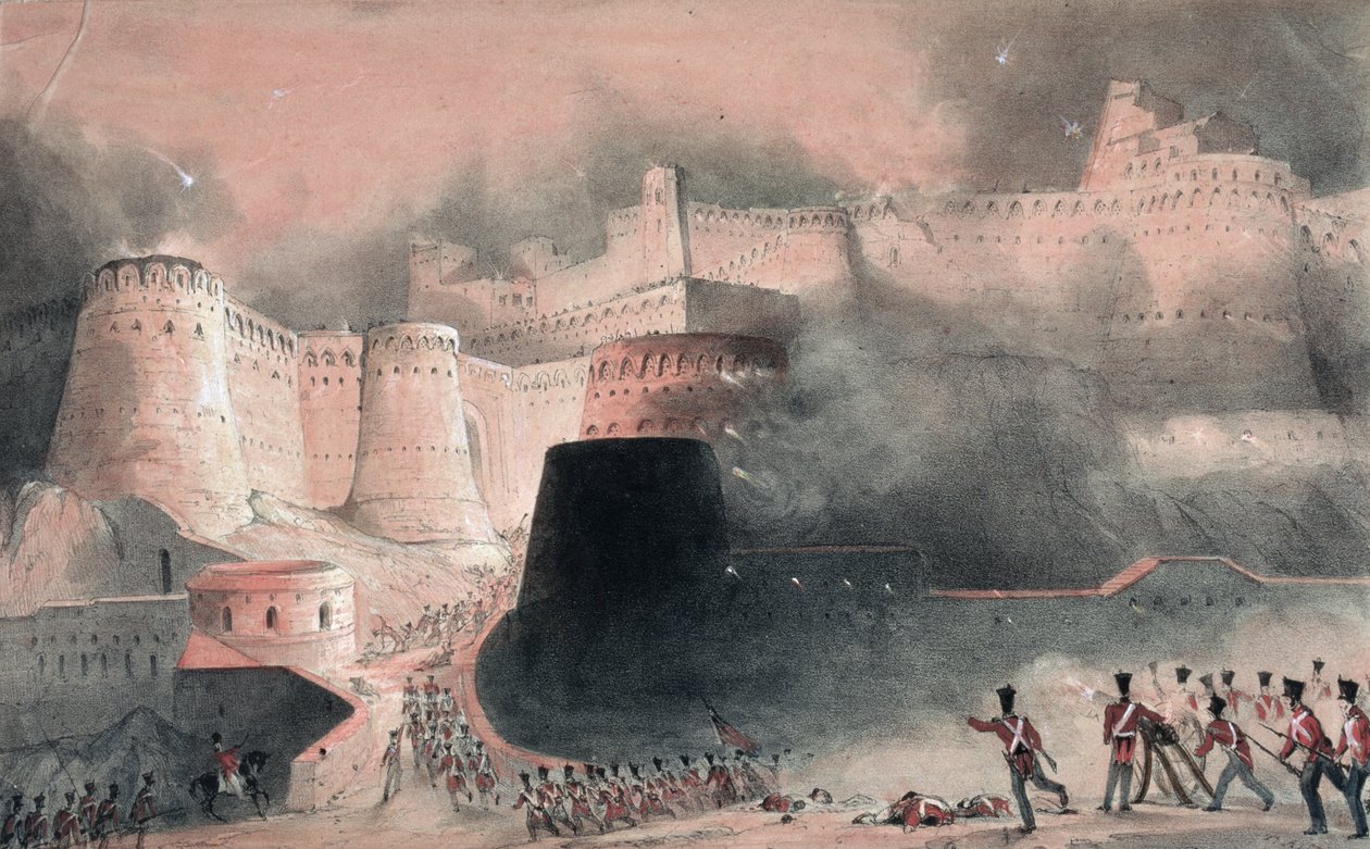 1839 में काबुल गेट का तूफान (कागज पर wc और पेंसिल) द्वारा अंग्रेजी स्कूल