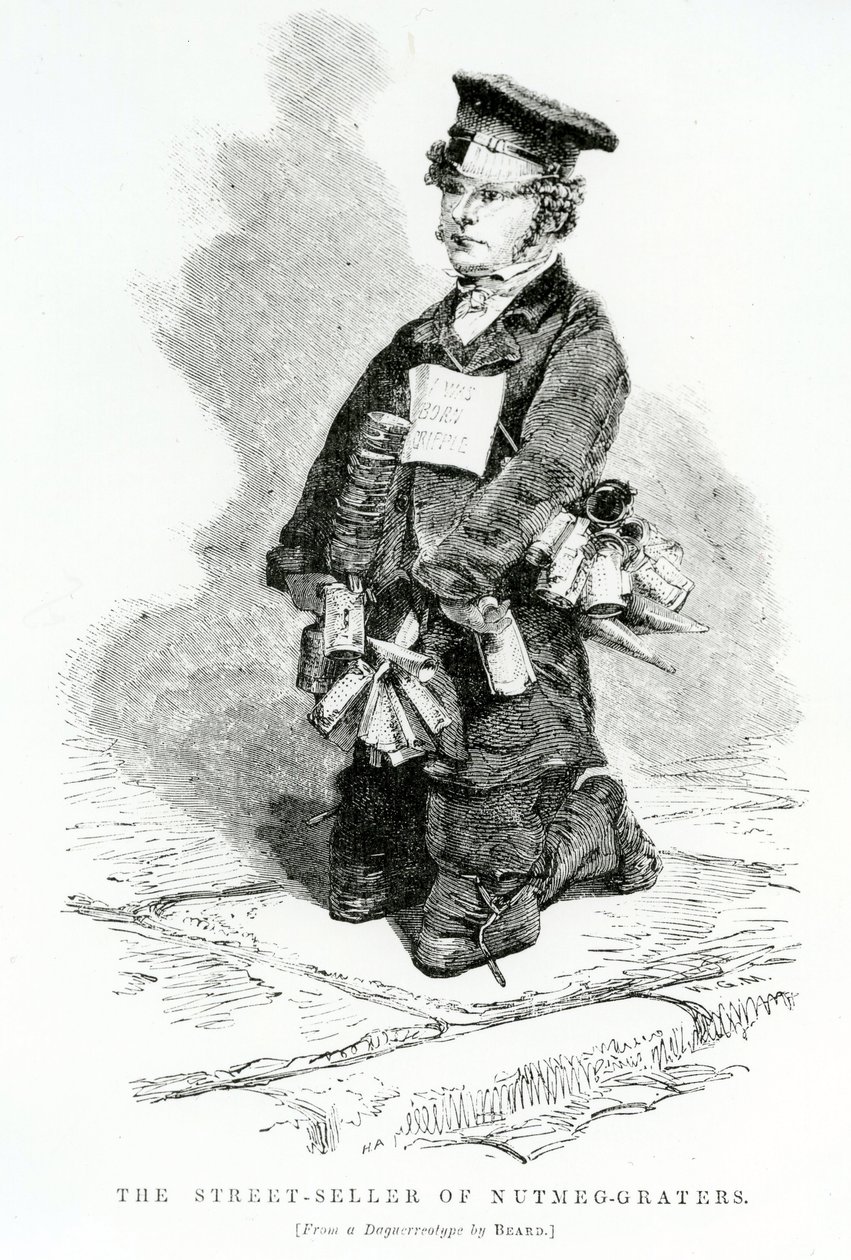 नटमेग-ग्रेटर्स की स्ट्रीट सेलर, c.1840 द्वारा अंग्रेजी स्कूल