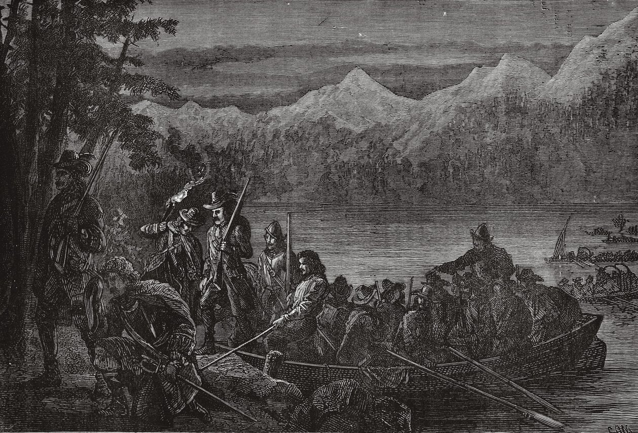 रात तक वाउदोइस लेक लेमन को पार करते हुए, जेम्स एइटकेन वायली (1808-1890), पब द्वारा द हिस्ट्री ऑफ़ प्रोटेस्टेंटिज़्म का चित्रण। 1878 द्वारा अंग्रेजी स्कूल