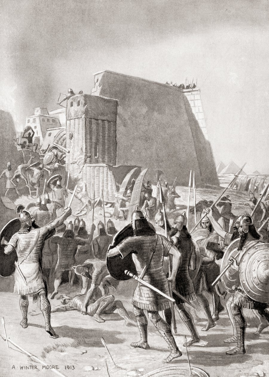 हचिन्सन हिस्ट्री ऑफ द नेशंस, पब.1915 से 671 ईसा पूर्व असीरियन राजा एसरहैडन द्वारा मेम्फिस, मिस्र पर कब्जा द्वारा अंग्रेजी स्कूल