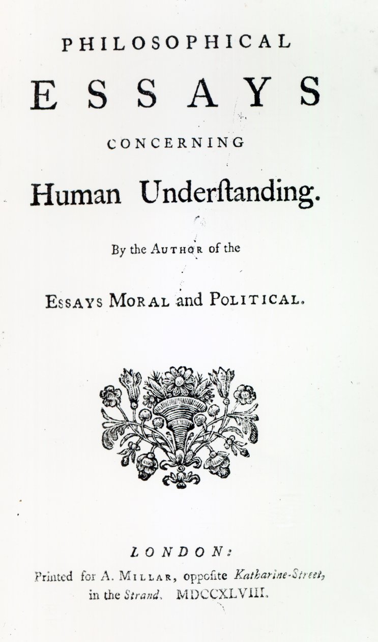 डेविड ह्यूम, 1748 (प्रिंट) द्वारा मानव समझ को लेकर दार्शनिक निबंधों का शीर्षक द्वारा अंग्रेजी स्कूल