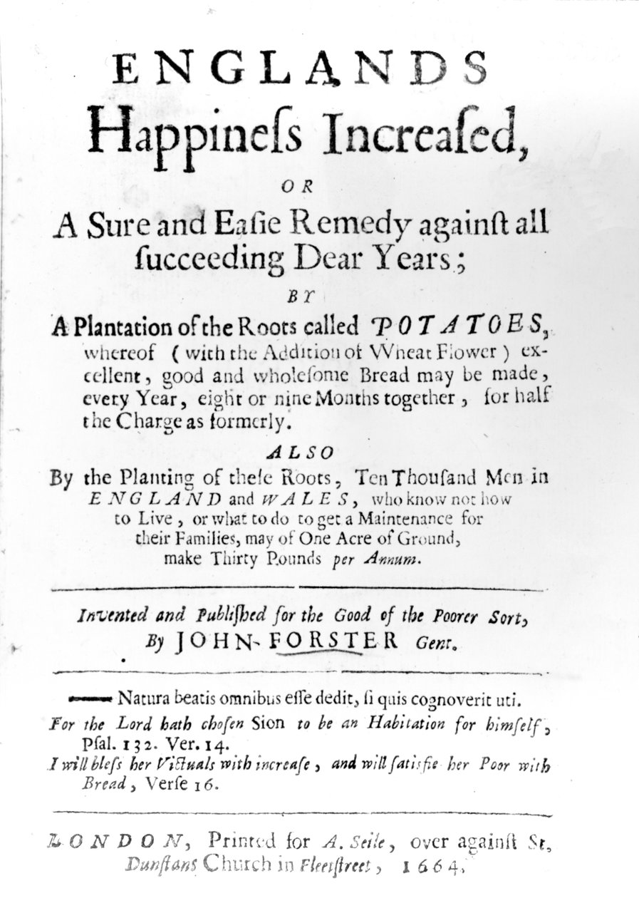 1664 में प्रकाशित जॉन फोर्स्टर द्वारा प्रकाशित एंगेल्स हैप्पीनेस का शीर्षक पृष्ठ (मुद्रित पत्र) द्वारा अंग्रेजी स्कूल