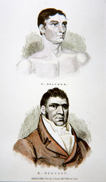 टॉम बेल्चर और ग्रेगसन, 1813 में प्रकाशित एक प्रिंट से (कलर लिथो) द्वारा अंग्रेजी स्कूल