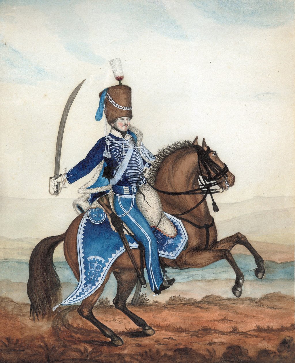 18 वें हुसर्स का ट्रॉपर, c.1815 (कागज पर wc) द्वारा अंग्रेजी स्कूल