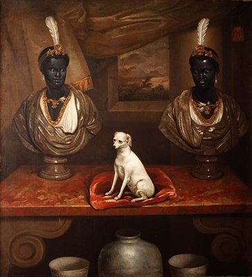 दो ब्लैकमूर बस्ट और एक टेरियर, c.1720 द्वारा अंग्रेजी स्कूल