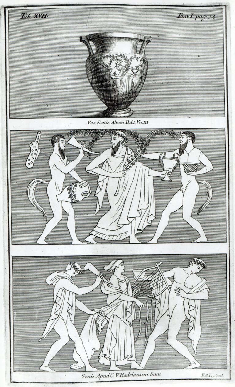 एट्रस्केन फूलदान से दो दृश्य (उत्कीर्णन) (बी/डब्ल्यू फोटो) द्वारा अंग्रेजी स्कूल