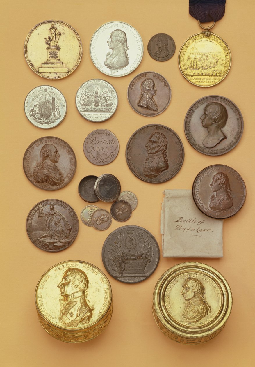 एडमिरल लॉर्ड नेल्सन से संबंधित विभिन्न पदक, 1798-1805 (धातु) द्वारा अंग्रेजी स्कूल