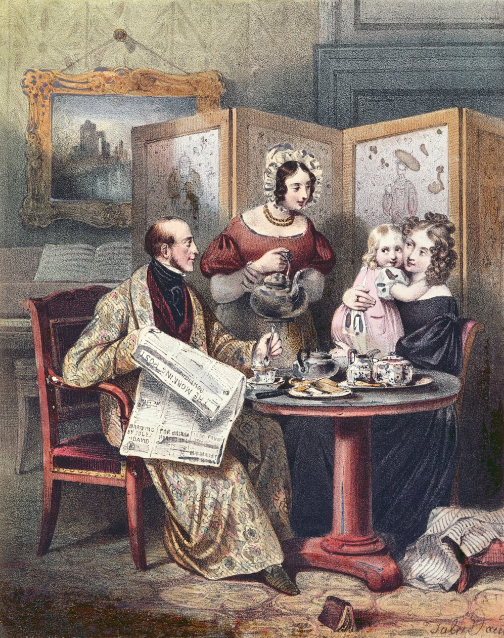 नाश्ते पर विक्टोरियन परिवार, c.1840 द्वारा अंग्रेजी स्कूल