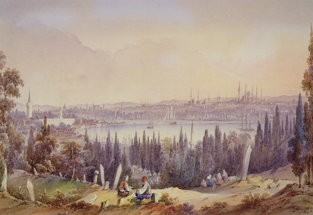 गोल्डन हॉर्न का दृश्य, c.1840 (कागज पर wc) द्वारा अंग्रेजी स्कूल