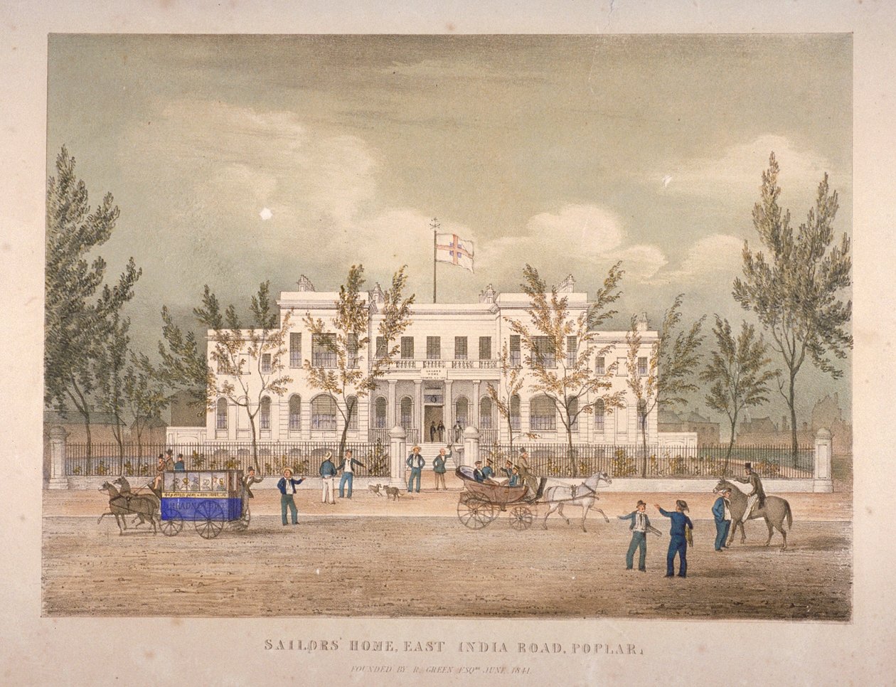ईस्ट इंडिया डॉक रोड, पोपलर, लंदन, 1841 पर नाविकों के घर का दृश्य द्वारा अंग्रेजी स्कूल