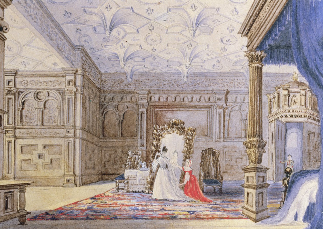 जड़ा हुआ कक्ष का दृश्य, Sizergh Castle, Cumbria, c.1840 (wc) द्वारा अंग्रेजी स्कूल