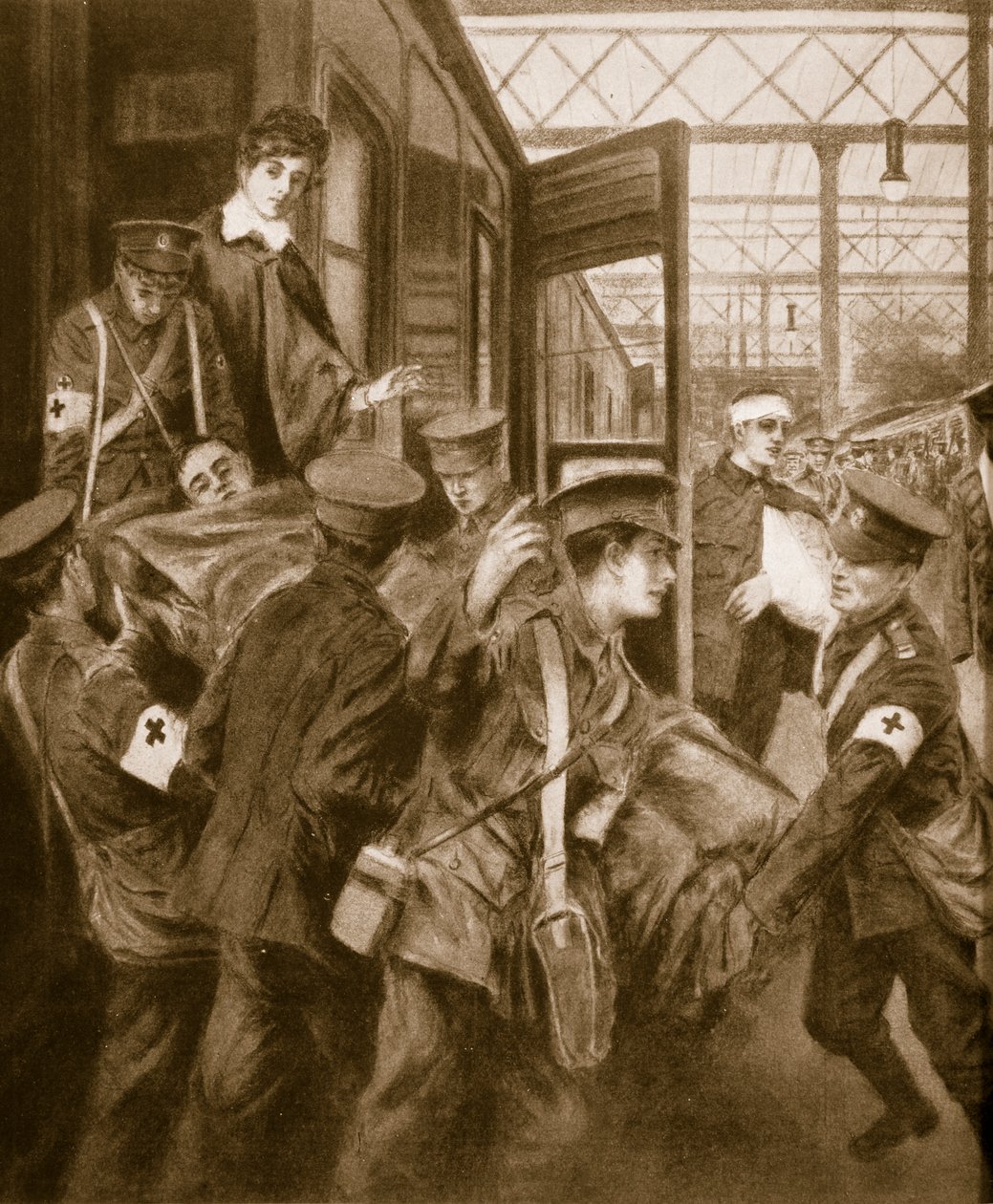 लंदन ट्रेन टर्मिनस, 1914-19 में युद्ध में घायल हुए द्वारा अंग्रेजी स्कूल