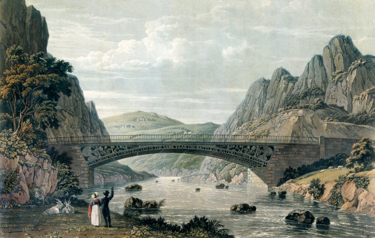 Conwy नदी पर वाटरलू ब्रिज, वेल्स (रंग उत्कीर्णन) द्वारा अंग्रेजी स्कूल