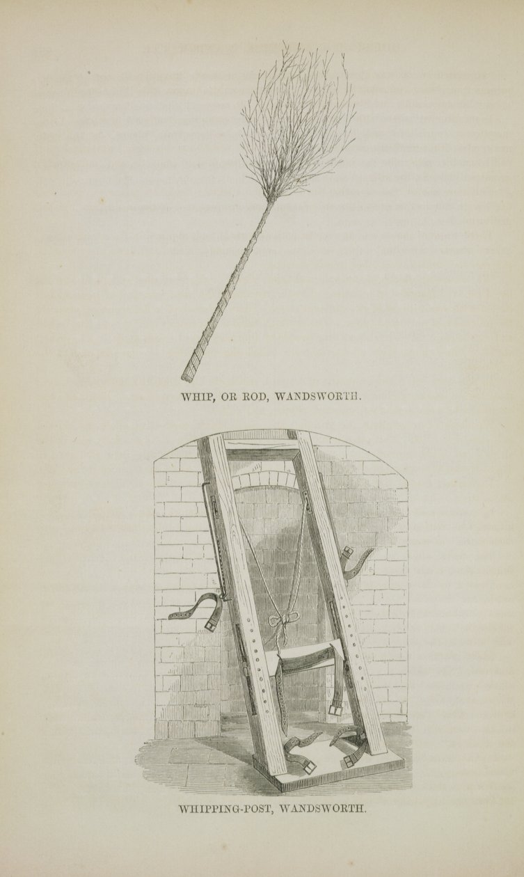 लंदन के द क्रिमिनल जेल्स एंड हेनरी मैय्यू (1812-87) की जेल लाइफ और वुड्सवर्थ की व्हिप या रॉड और व्हिपिंग-पोस्ट द्वारा अंग्रेजी स्कूल