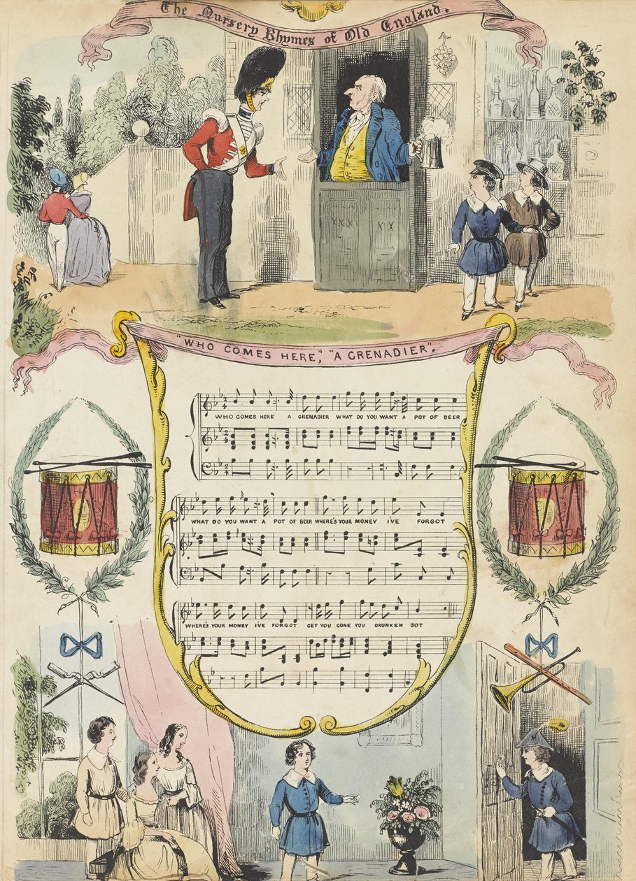 यहाँ कौन आता है; एक ग्रेनेडियर, c.1850 (रंगीन एक्वाटिंट) द्वारा अंग्रेजी स्कूल