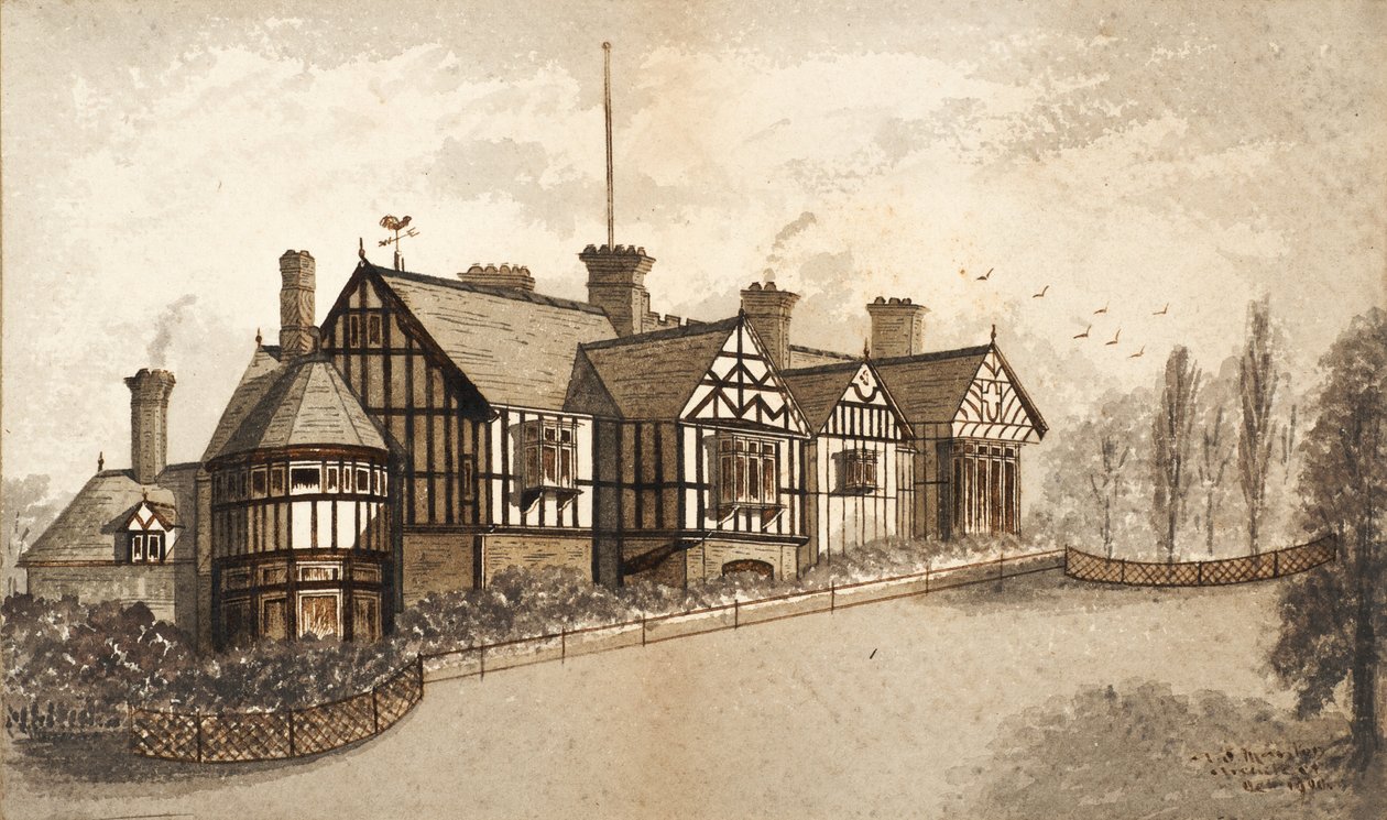 Wightwick Manor (कागज पर स्याही) द्वारा अंग्रेजी स्कूल