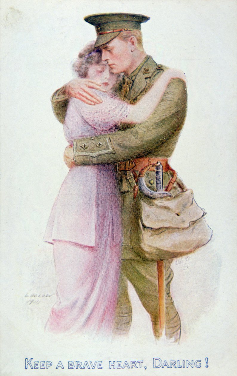 प्रथम विश्व युद्ध का पोस्टकार्ड, c.1914-18 (कलर लिथो) द्वारा अंग्रेजी स्कूल