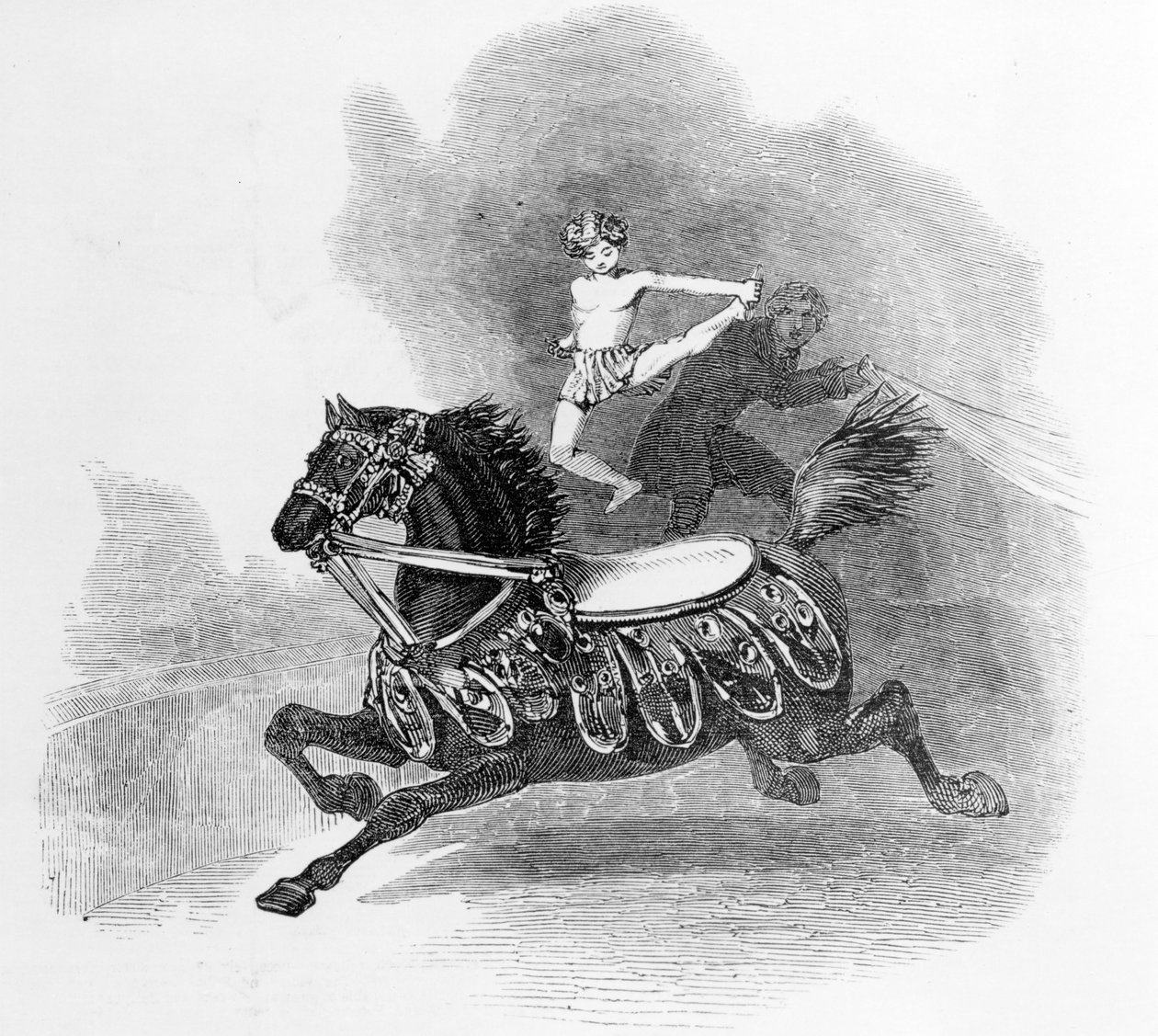 एस्टन के एम्फीथिएटर में यंग हर्नांडेज़, 1849 में &39;द इलस्ट्रेटेड लंदन न्यूज़&39; से चित्रण द्वारा अंग्रेजी स्कूल