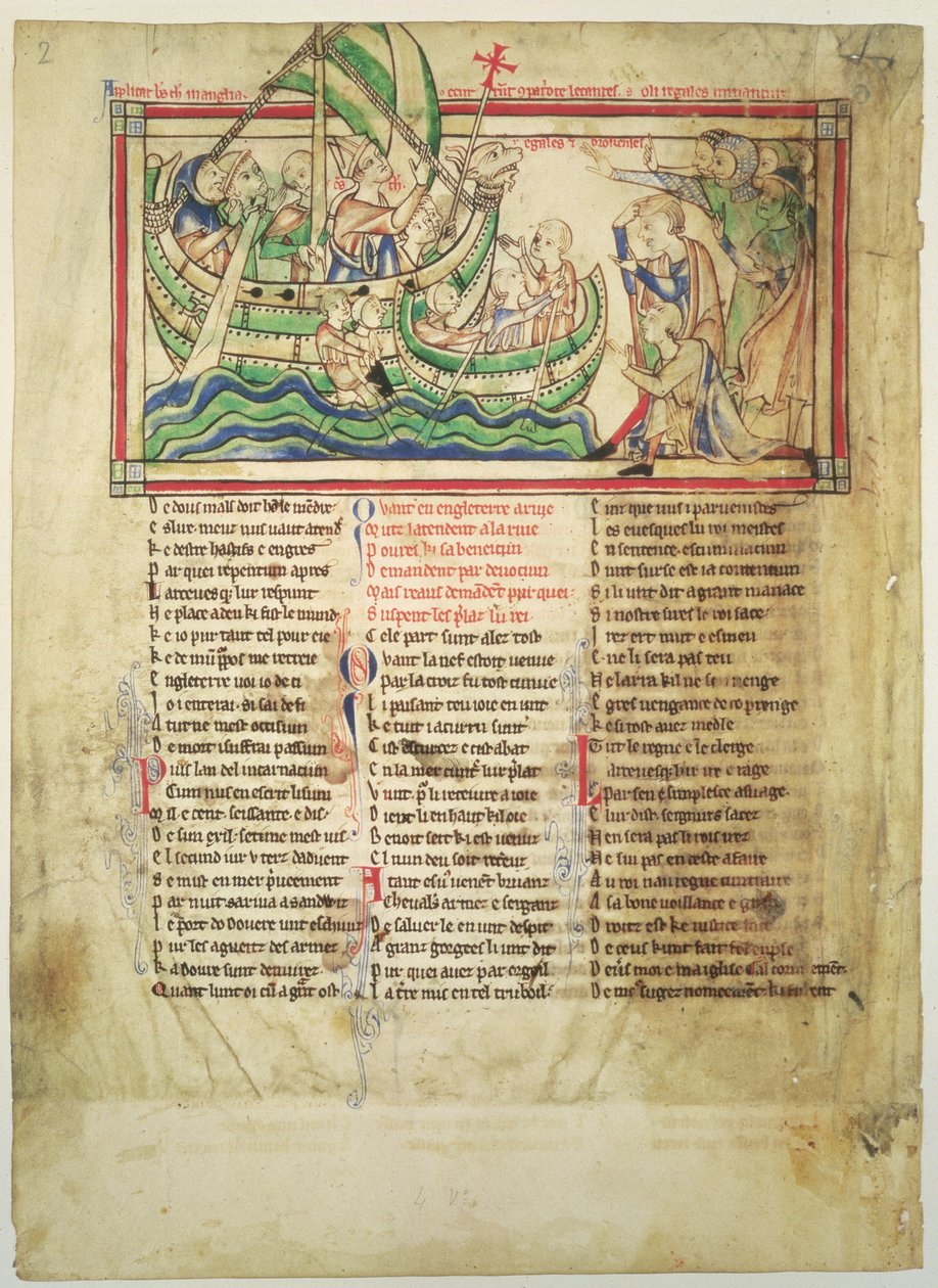 f.4v थॉमस ने सैंडविच पर एक बेकेट लैंडिंग की और बेकेट लीव्स, c.1220-40 से पानी को आशीर्वाद दिया द्वारा अंग्रेजी स्कूल