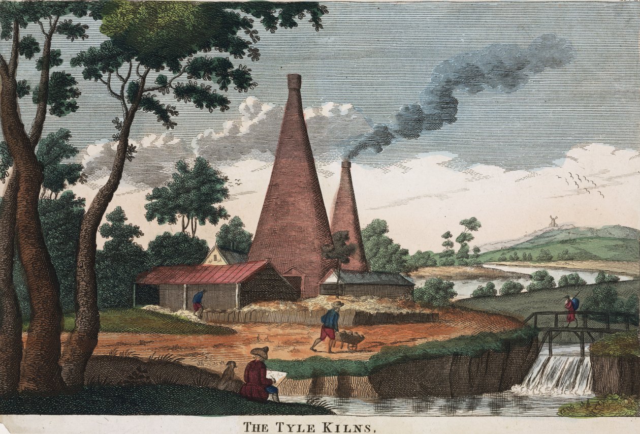 द टीले किल्न्स, 1780-1830 (हाथ के रंग का नक्काशी) द्वारा अंग्रेजी स्कूल अंग्रेजी स्कूल