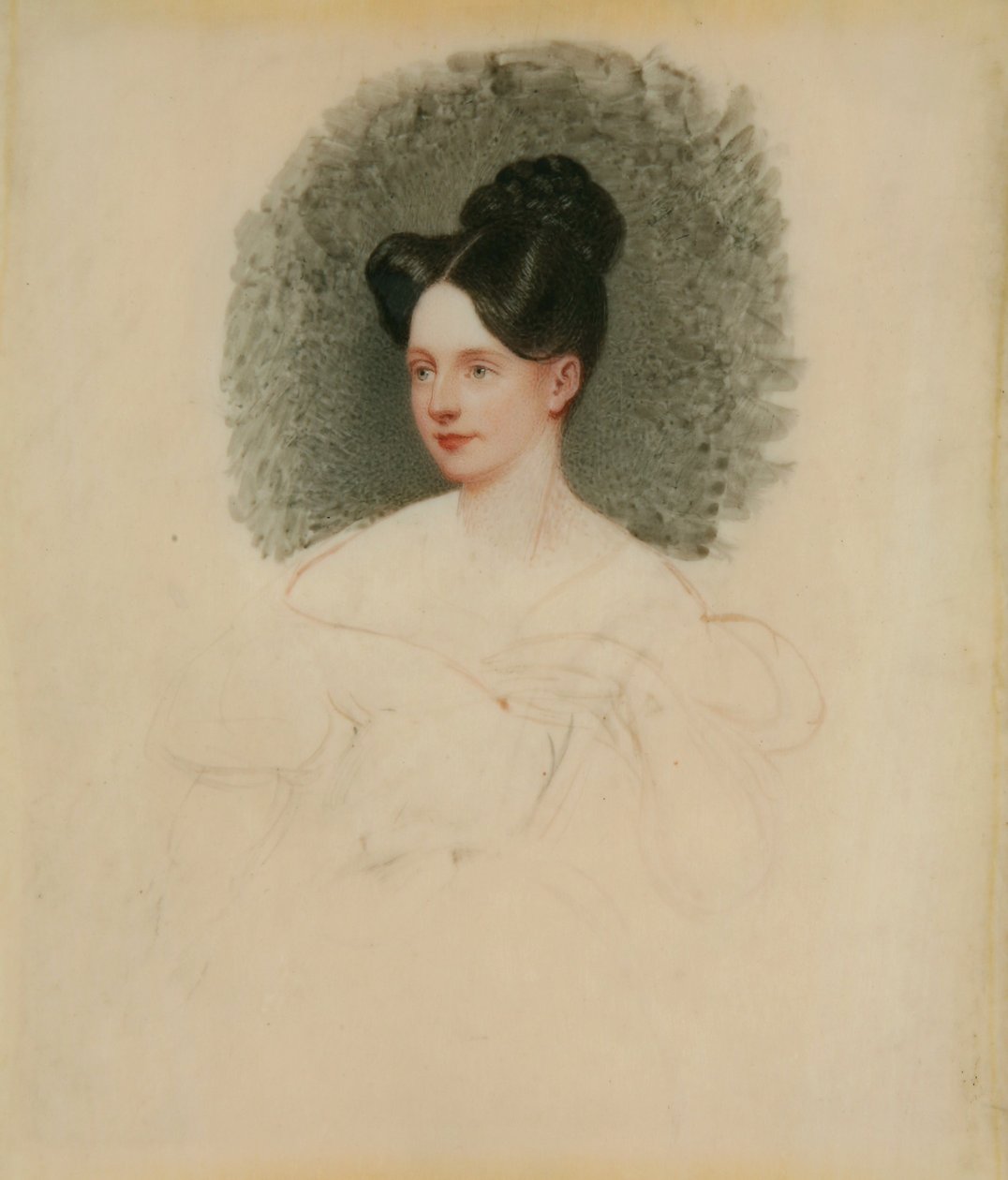 Marianne Cregoe Colmare (बाद में श्रीमती बॉरटन बेनेट) का अधूरा चित्र c.1833-34 (कार्ड पर घुड़सवार हाथी दांत पर लघु) द्वारा अंग्रेजी स्कूल अंग्रेजी स्कूल