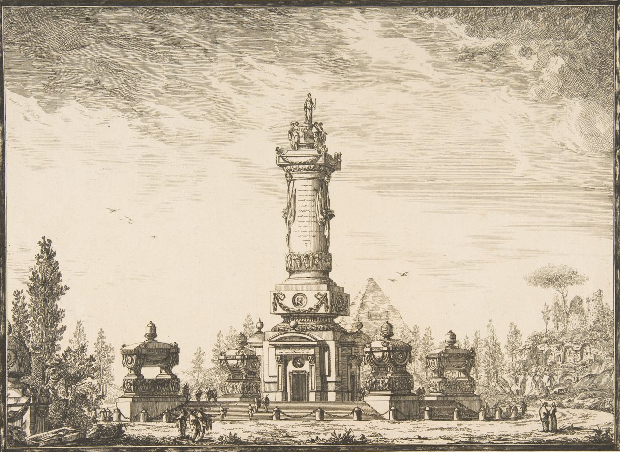 सेपुलचर के लिए एक अंत्येष्टि स्तंभ के परिप्रेक्ष्य में ऊंचाई..., 1746-50। द्वारा एनेमॉन्ड अलेक्जेंड्रे पेटिटोट