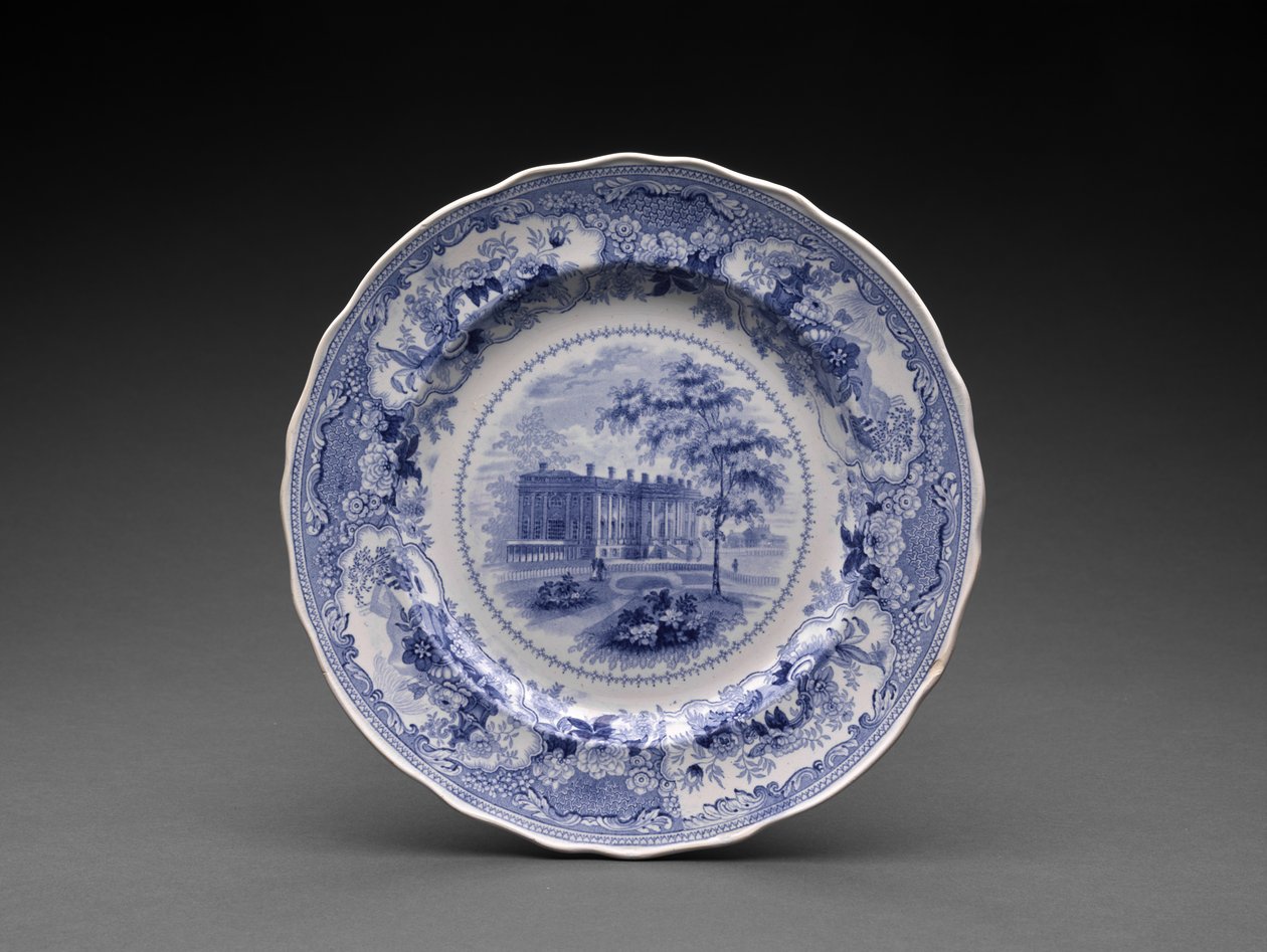 प्लेट, c.1831-46 (ट्रांसफर प्रिंट के साथ सीसा-चमकता हुआ मिट्टी के बरतन) द्वारा हनोक वुड एंड संस