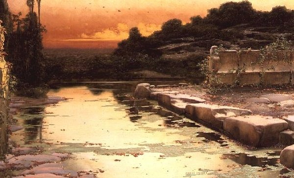 सूर्यास्त में बाढ़ के खंडहर द्वारा एनरिक सेरा